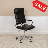 Flash Furniture BT-20595H-2-BK-GG High Back Black LeatherSoft Contemporary Panel Executive Swivel Office Chair